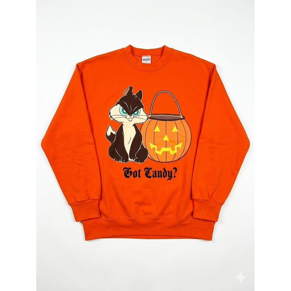 Y2K Looney Tunes Sweatshirt Unisex Medium Orange Sylvester Halloween